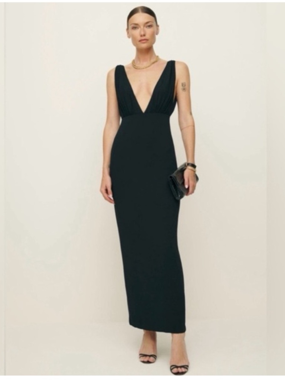 Reformation Black Plunge-Neck Maxi Dress